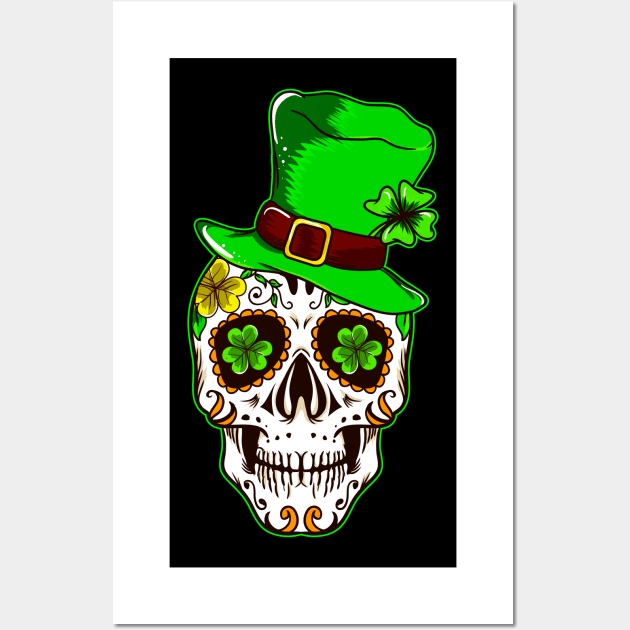 Sugar Skull St Patrick Day Leprechaun Shamrock 2020 Wall Art by Riffize